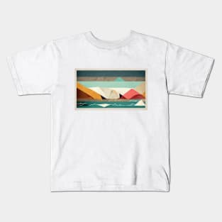 Rocky Coast and Crashing Waves - Abstract Papercraft Landscape Kids T-Shirt